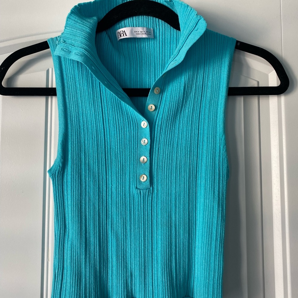 Zara Blue Button Up Tank NWOT